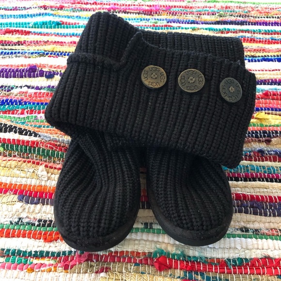 UGG Knit Long Boots Woven Big Button Black Size 5 - Picture 3 of 6